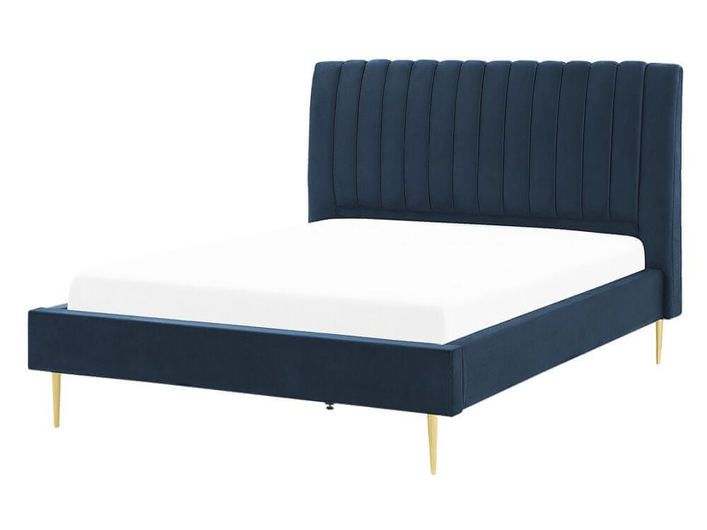 Beliani Zamatová posteľ 140 x 200 cm modrá MARVILLE